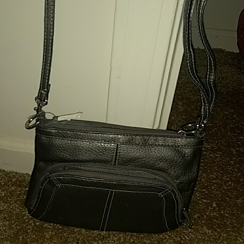 Small crossbody bag, gray, with front pocket